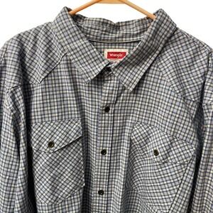 Wrangler 3XL Plaid Western Shirt Mens Long Sleeve Button Up Blue Workwear